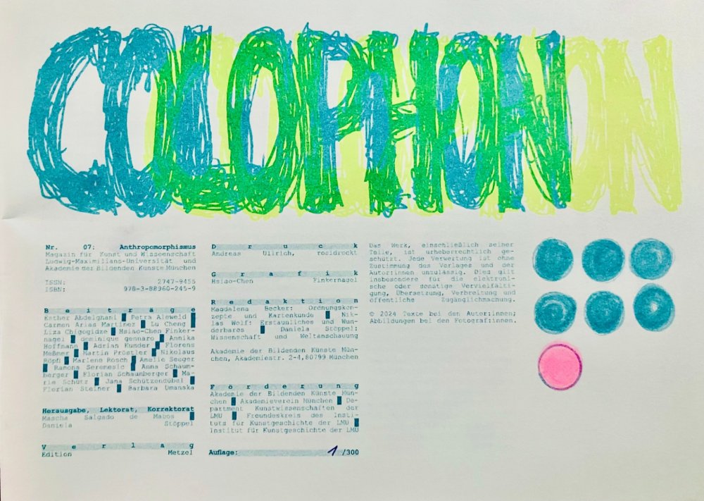 cover: colophon #7: Anthropomorphismus